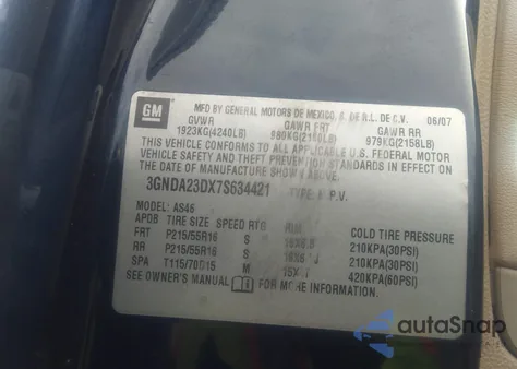 2007 Chevrolet Hhr Lt from USA, damaged, VIN 3GNDA23DX7S634421